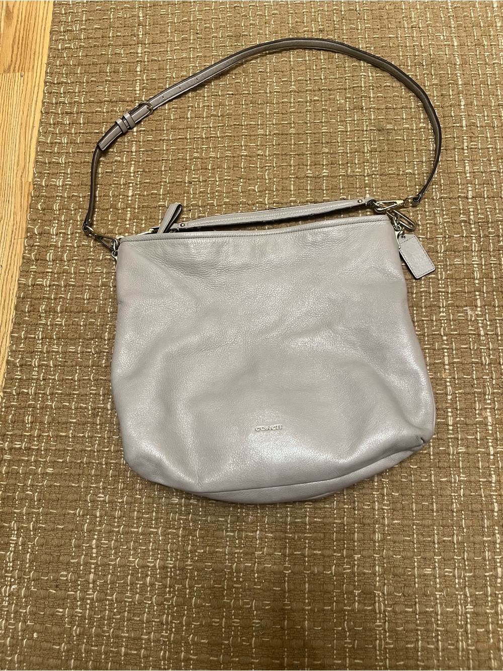 Coach Pebbled Leather Shoulder Bag in Light Gray